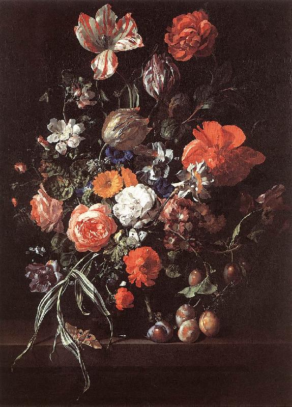 RUYSCH, Rachel Still-Life with Bouquet of Flowers and Plums af Sweden oil painting art